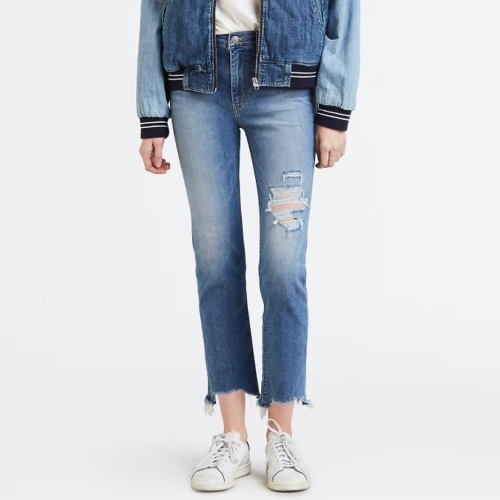 Levi’s 724 High Rise Slim Straight Crop Distressed Jeans
